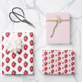 Wasserfarbene, handbemalte Erdbeeren Geschenkpapier Set