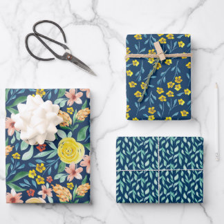 Wasserfarbene handbemalte gemusterte Verpackung Geschenkpapier Set