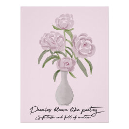 Wasserfarbene handbemalte Graceful Vase of Peonies Poster