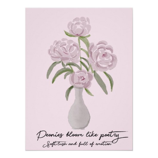 Wasserfarbene handbemalte Graceful Vase of Peonies Poster (Vorderseite)