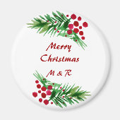 Wasserfarbene handbemalte grüne und rote Kiefer Br Magnet (Vorne)