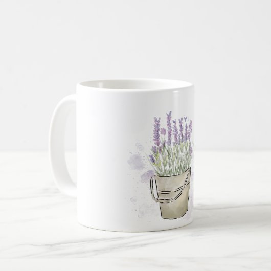Wasserfarbene, handbemalte Lavendel Kaffeetasse (Vorderseite Links)