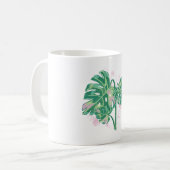 Wasserfarbene handbemalte Monstera-Blätter Kaffeetasse (Vorderseite Links)