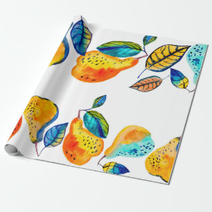 Wasserfarbene, handgemalte Birnen im nahtlosen Rah Geschenkpapier