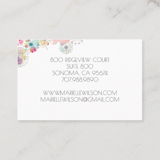 Wasserfarbene, handgemalte Floral Event Planner Visitenkarte (Rückseite)