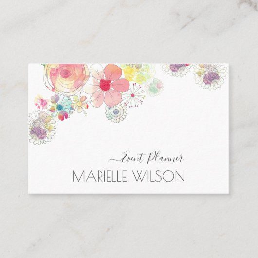 Wasserfarbene, handgemalte Floral Event Planner Visitenkarte (Vorderseite)