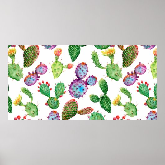 Wasserfarbene handgemalte tropische Kakteen. nahtl Poster (Vorne)