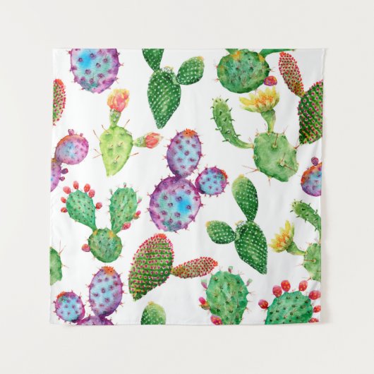 Wasserfarbene handgemalte tropische Kakteen. nahtl Wandteppich (Vorderseite)