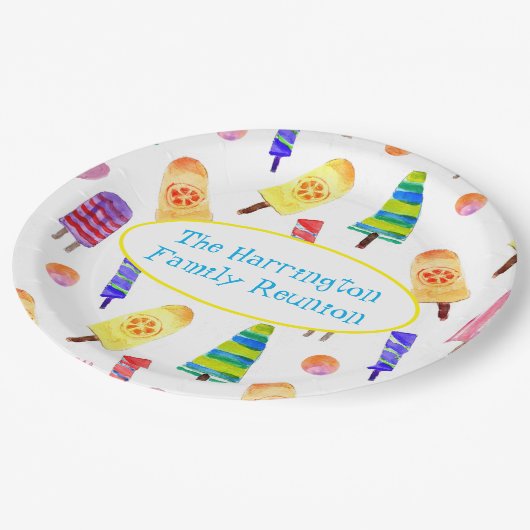 Wasserfarbene handgestrichene Popsicles Summer Par Pappteller (Schrägansicht)