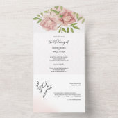 Wasserfarbene, handgestrichene Rose All In One Einladung (Innen Boden)