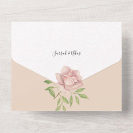 Wasserfarbene, handgestrichene Rose All In One Einladung