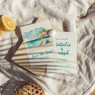 Wasserfarbene, handgezeichnete Strandansicht farbe Save The Date