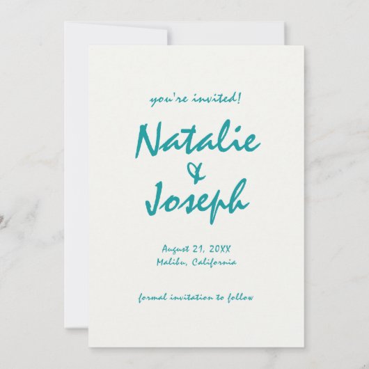 Wasserfarbene, handgezeichnete Strandansicht farbe Save The Date (Rückseite)