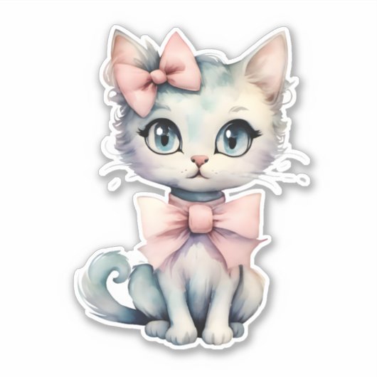 Wasserfarbene, handgezogene Küche mit zwei rosa Bo Aufkleber (Vorderseite)