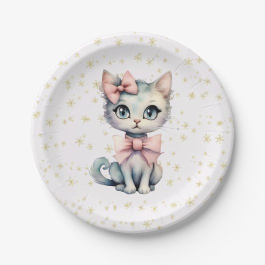 Wasserfarbene, handgezogene Küche mit zwei rosa Bo Pappteller (Vorderseite)