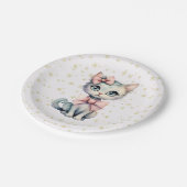 Wasserfarbene, handgezogene Küche mit zwei rosa Bo Pappteller (Schrägansicht)