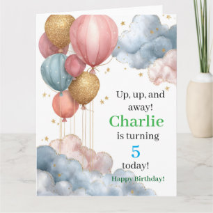Wasserfarbene Heißluftballons und Glitzer Wolken Karte