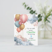 Wasserfarbene Heißluftballons und Glitzer Wolken Postkarte (Stehend Vorderseite)