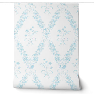 Wasserfarbene hellblaue florale Schleifen-Babyzimm Tapete
