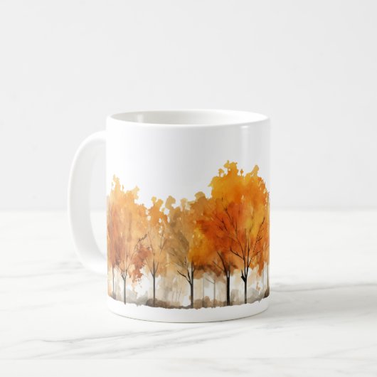 Wasserfarbene Herbstbäume in einer Reihe Kaffeetasse (Vorderseite Links)