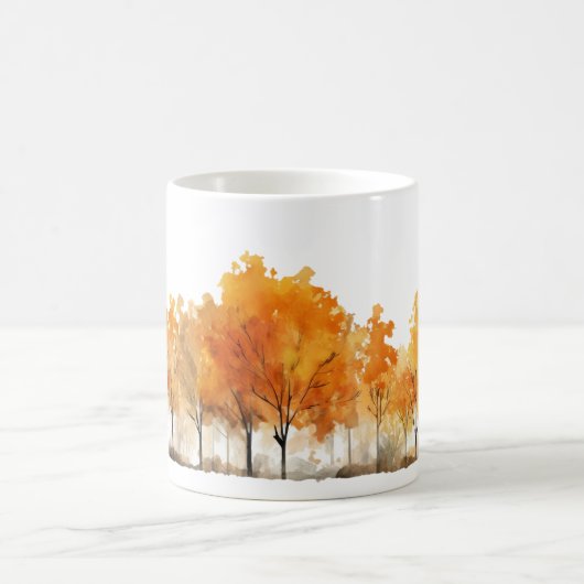 Wasserfarbene Herbstbäume in einer Reihe Kaffeetasse (Mittel)