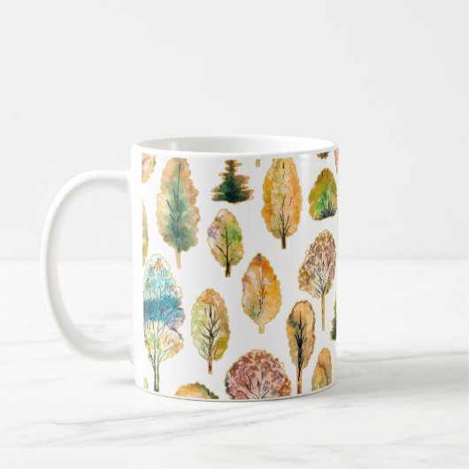 Wasserfarbene Herbstbäume, nahtloses Muster. Kaffeetasse (Links)