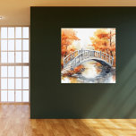 Wasserfarbene Herbstbäume Wanderbrücke Landschaft Leinwanddruck<br><div class="desc">Wandkunst aus überzogener Leinwand mit Aquarellbildern einer Herbstlandschaft mit Bäumen in lebhaften Herbstfarben im Hintergrund und einer waldreichen Wanderbrücke über einen fließenden Bach im Vordergrund. 12x12 gezeigt. Zusätzliche Größen und Stile sind verfügbar. Möglicherweise muss das Bild an die gewünschte Größe angepasst werden.</div>