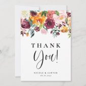 Wasserfarbene Herbstblüten Blütenhochzeit Dankeskarte (Vorderseite)