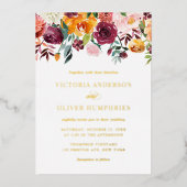 Wasserfarbene Herbstblüten Blütenhochzeit Folieneinladung (Vorderseite)
