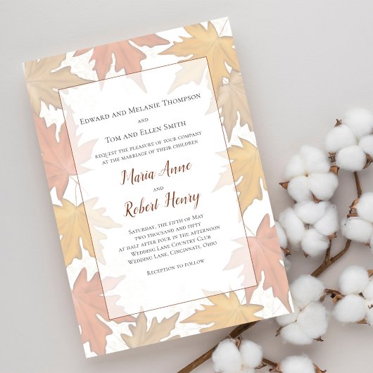 Wasserfarbene Herbstlaube Elegante Hochzeit Einladung