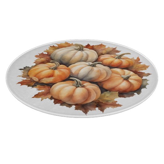 Wasserfarbene Herbstpumpen mit Blätter Schneidebrett (Ecke)