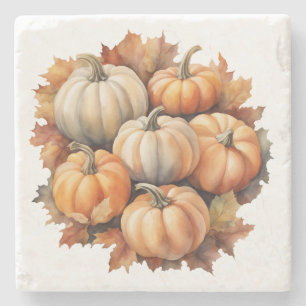 Wasserfarbene Herbstpumpen mit Blätter Steinuntersetzer