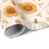 Wasserfarbene Herbstpumpen und Sonnenblumenmuster Geschenkpapier (Rolleneckpunkt)