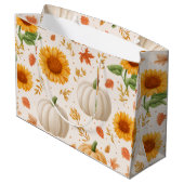 Wasserfarbene Herbstpumpen und Sonnenblumenmuster Große Geschenktüte (Rückseite Schrägansicht)