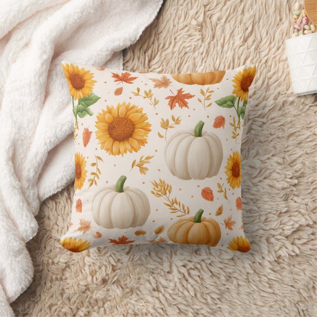Wasserfarbene Herbstpumpen und Sonnenblumenmuster Kissen (Decke)