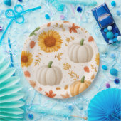Wasserfarbene Herbstpumpen und Sonnenblumenmuster Pappteller (Party)