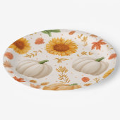 Wasserfarbene Herbstpumpen und Sonnenblumenmuster Pappteller (Schrägansicht)