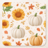 Wasserfarbene Herbstpumpen und Sonnenblumenmuster Rechteckiger Pappuntersetzer (Vorderseite)