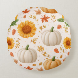 Wasserfarbene Herbstpumpen und Sonnenblumenmuster Rundes Kissen