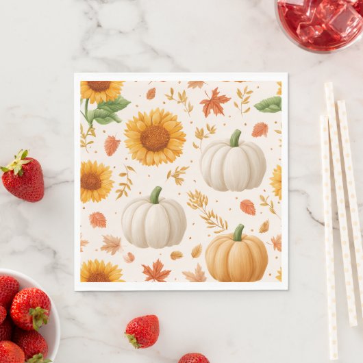 Wasserfarbene Herbstpumpen und Sonnenblumenmuster Serviette (Beispiel)