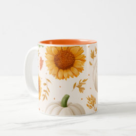 Wasserfarbene Herbstpumpen und Sonnenblumenmuster Zweifarbige Tasse