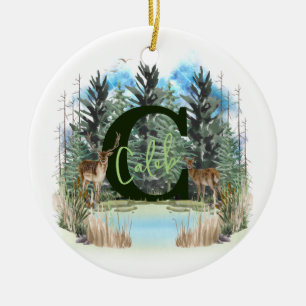 Wasserfarbene Hirsch personalisierter Monogramm Bu Keramik Ornament