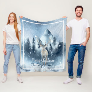 Wasserfarbene Hirsche und Schnee individuell gesta Fleecedecke