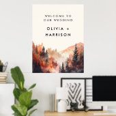 Wasserfarbene Hochzeit im Herbst Bergwelt Hochzeit Poster (Heimbüro)