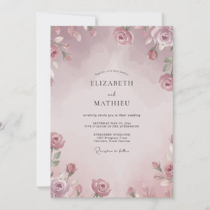 Wasserfarbene Hochzeit in zartem Mauve-Blush Einladung