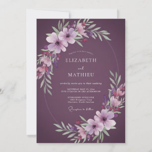 Wasserfarbene Hochzeit mit Pflaumen-Motiven Einladung