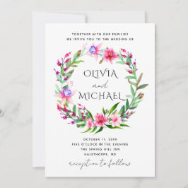 Wasserfarbene Hochzeit mit tropischen Blumen. Hawa Einladung