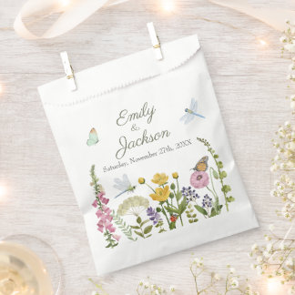 Wasserfarbene Hochzeit mit Wildblumen Schmetterlin Geschenktütchen