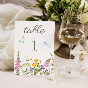 Wasserfarbene Hochzeit mit Wildblumen Schmetterlin Tischnummer