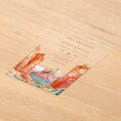 Wasserfarbene Hochzeitsdestination in der Wüstenbe Acryleinladungen (Ablage )